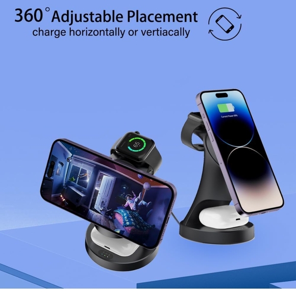 Wireless Charger,3 in 1 Magnetic Black Wireless Charging Stand with Adapter - Picture 3 of 5
